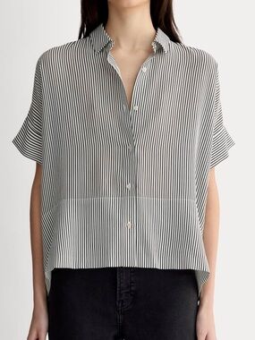 NWOT Everlane Black/ White Stripe The Boxy Shirt Washable 100% Silk Size 12